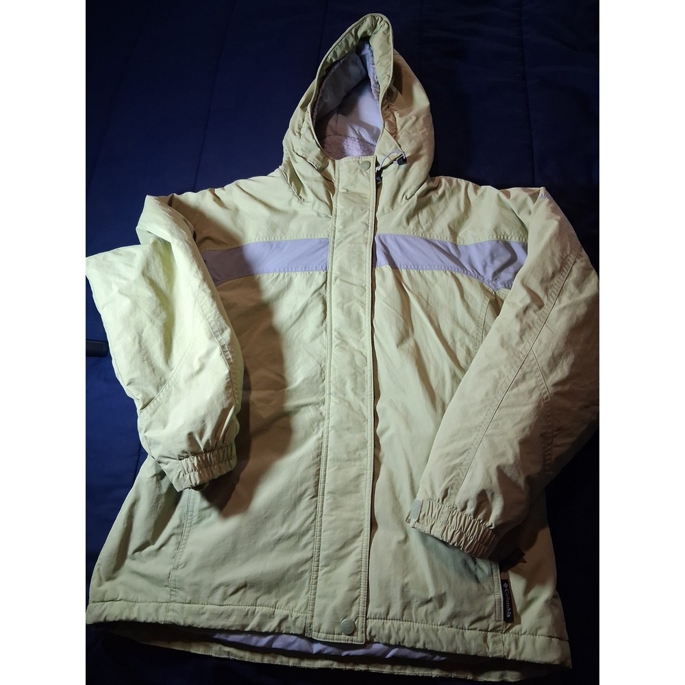 Columbia Brand Yellow‎ Lime & Gray Hooded Parka Winter Jacket Women's Large EUC